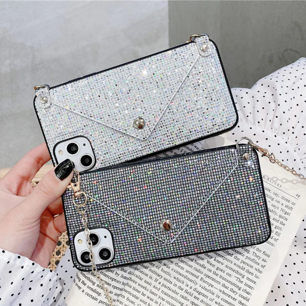 Shining Crystals Wallet Crossbody Chain Case