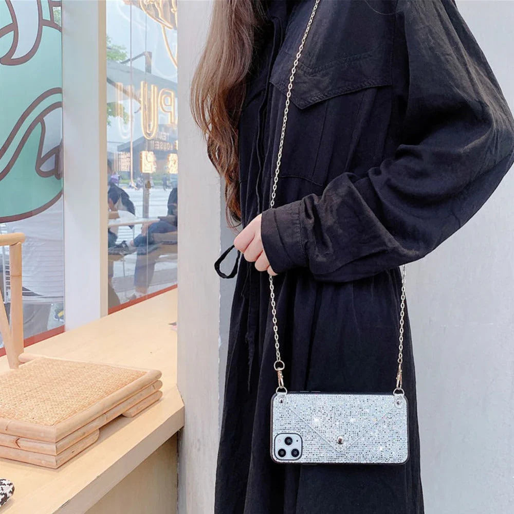 Shining Crystals Wallet Crossbody Chain Case