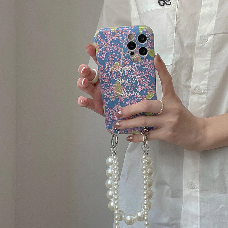 Flower Print Case With Camellia Pearl Bracelet