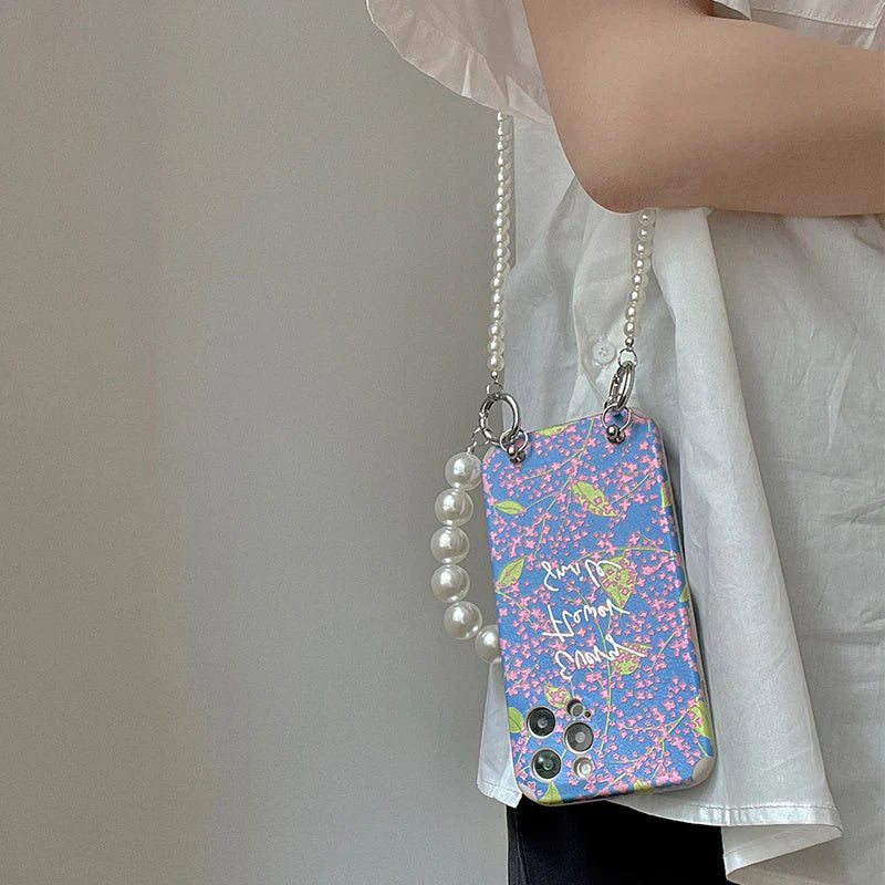 Flower Print Case With Camellia Pearl Bracelet