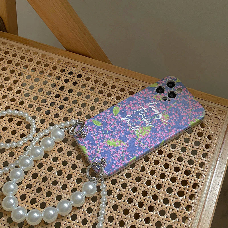 Flower Print Case With Camellia Pearl Bracelet