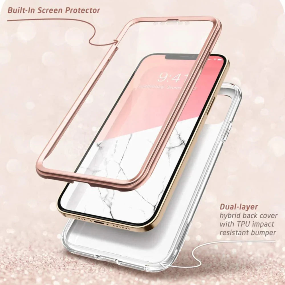 Electroplating Full Body Protector Marble Case - iPhone