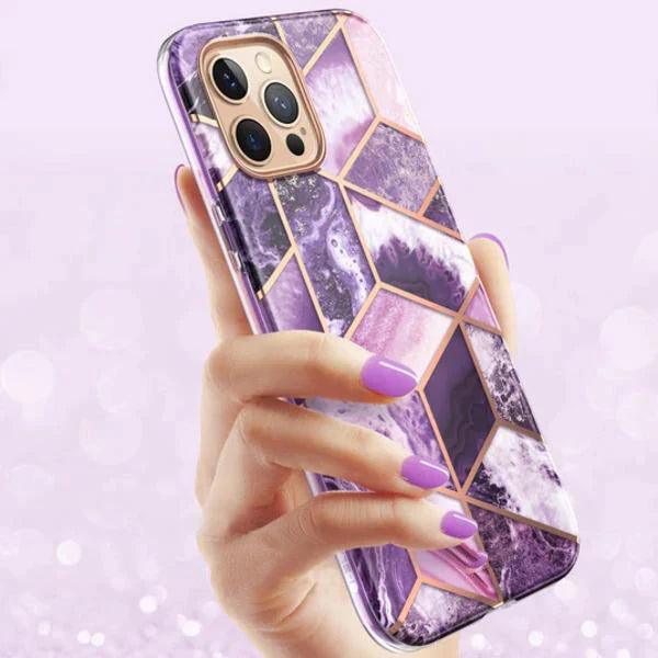 Electroplating Full Body Protector Marble Case - iPhone