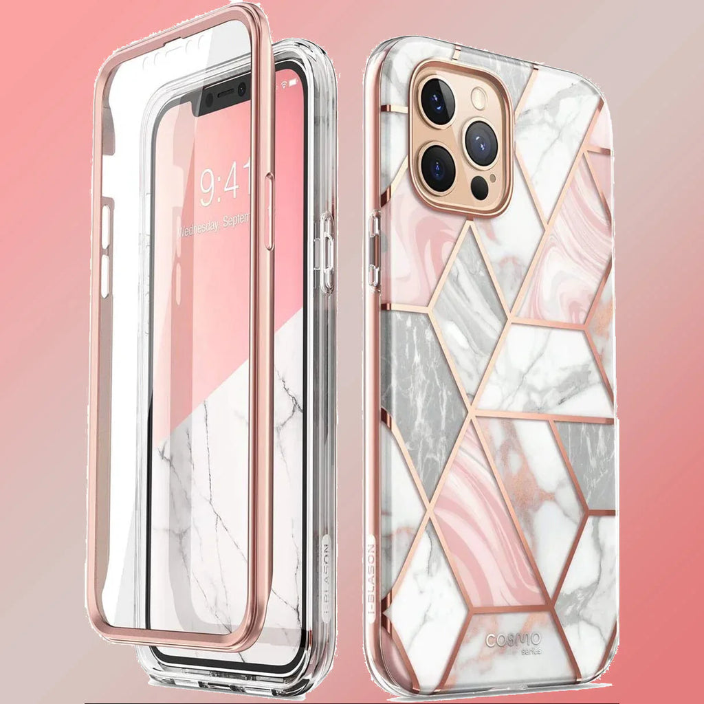 Electroplating Full Body Protector Marble Case - iPhone