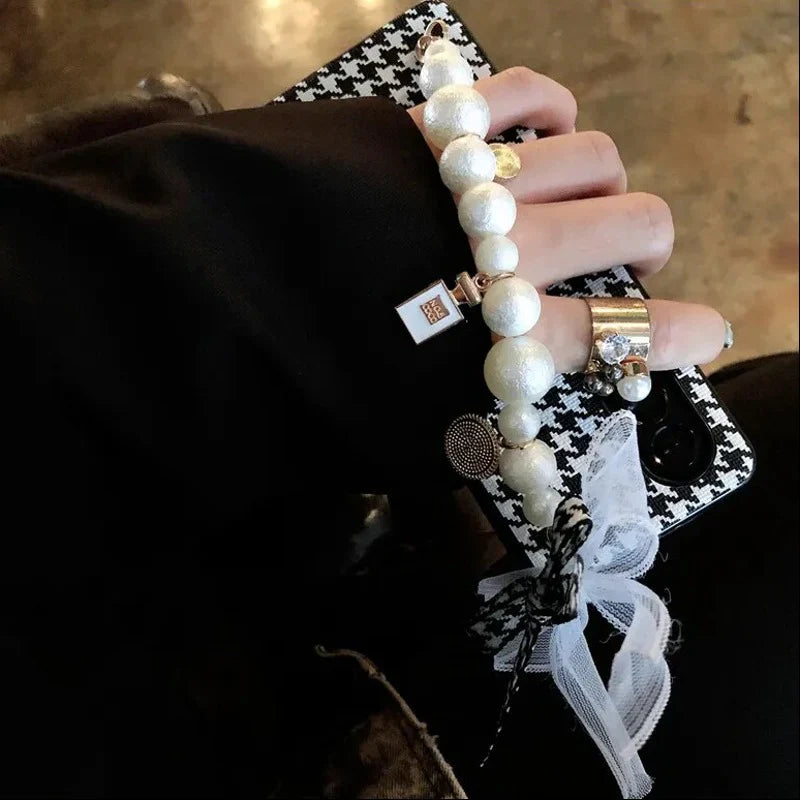 Galaxy Z Fold4 Elegant PU Leather Houndstooth Pattern Case