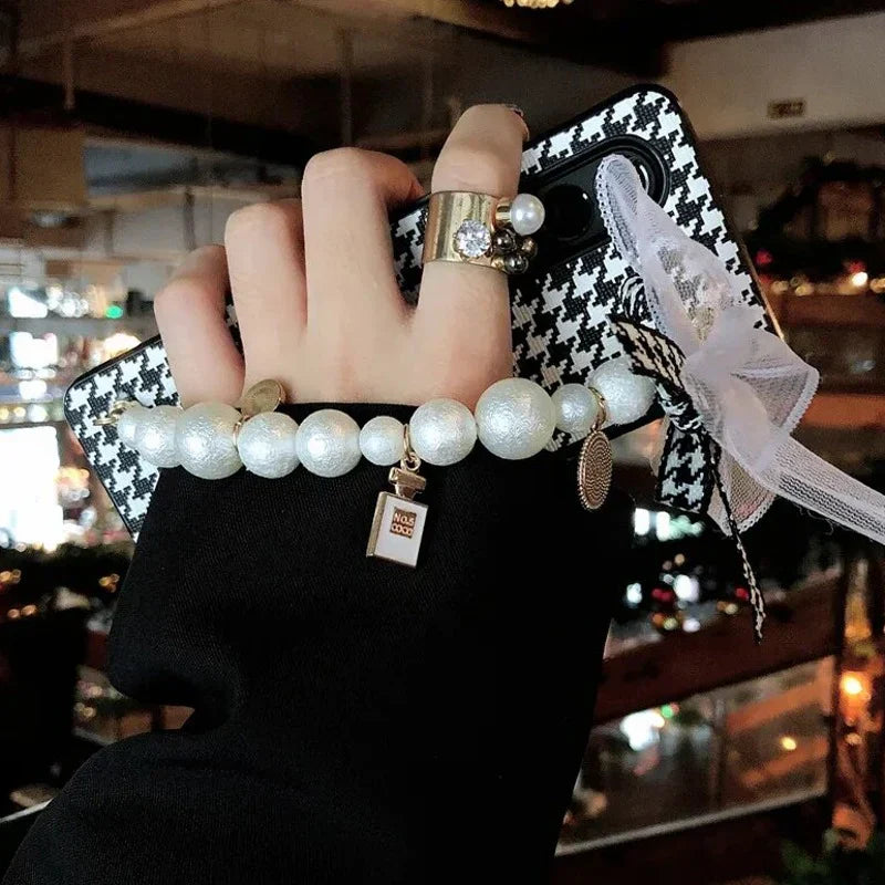 Galaxy Z Fold4 Elegant PU Leather Houndstooth Pattern Case