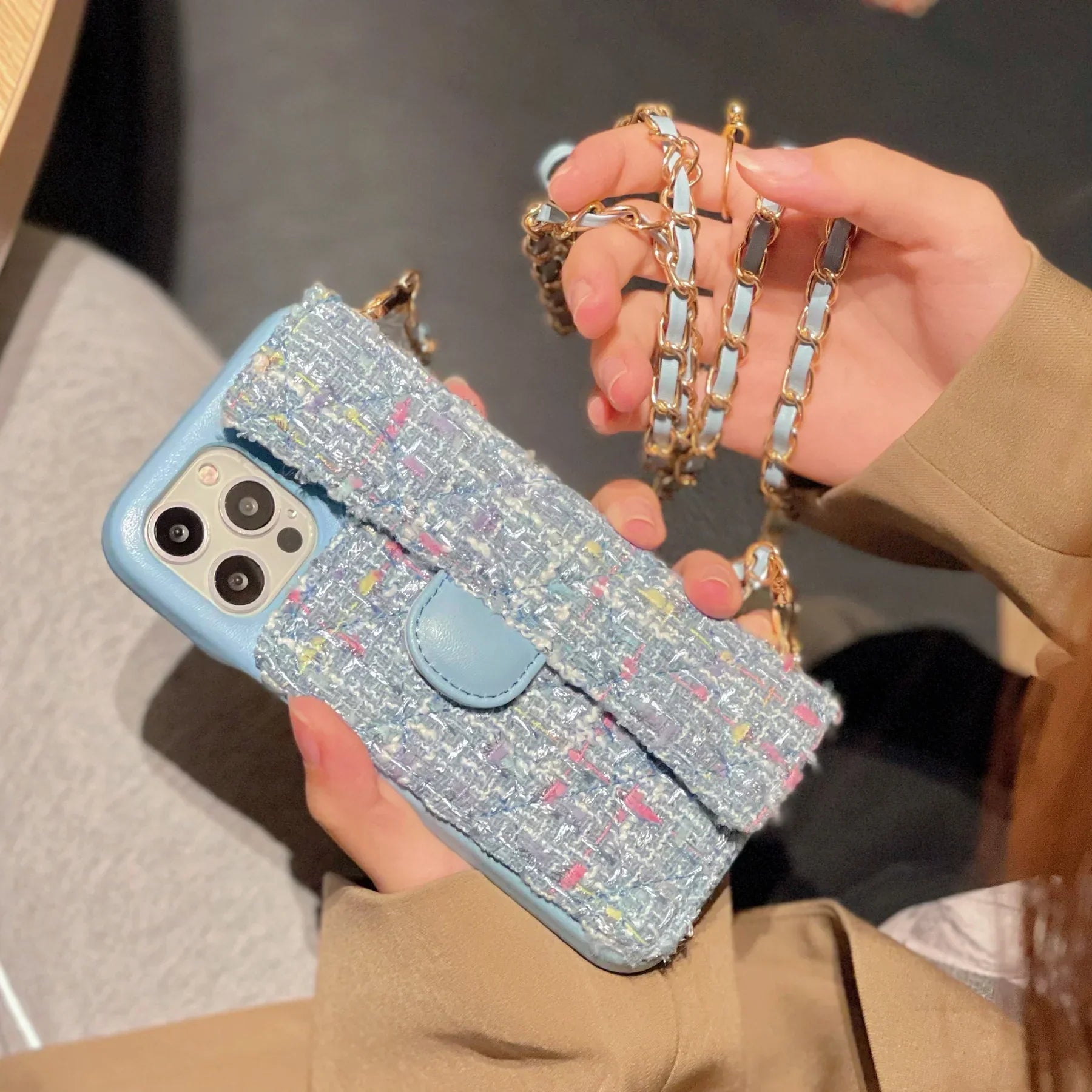 Rhombus Pattern Wallet Case With Sling