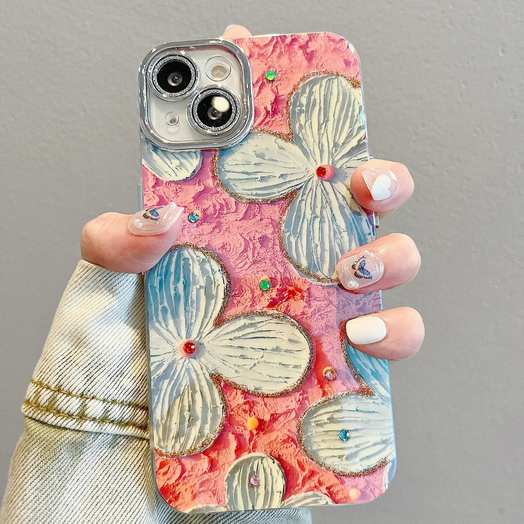 Rhinestone Flower Canvas Phone Case