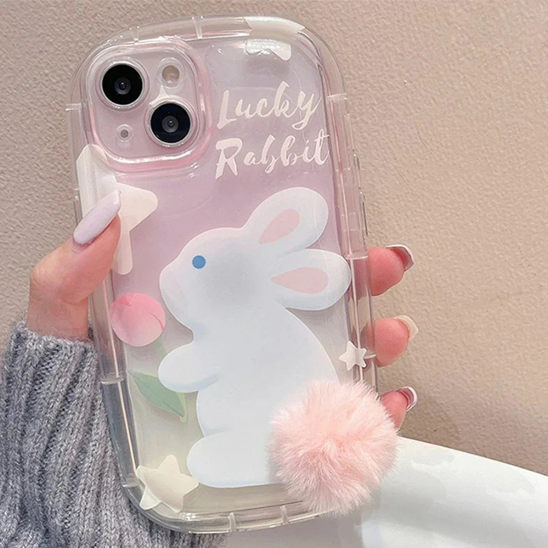 Furry Elegance Rabbit Tail Phone Case With Airpods Case