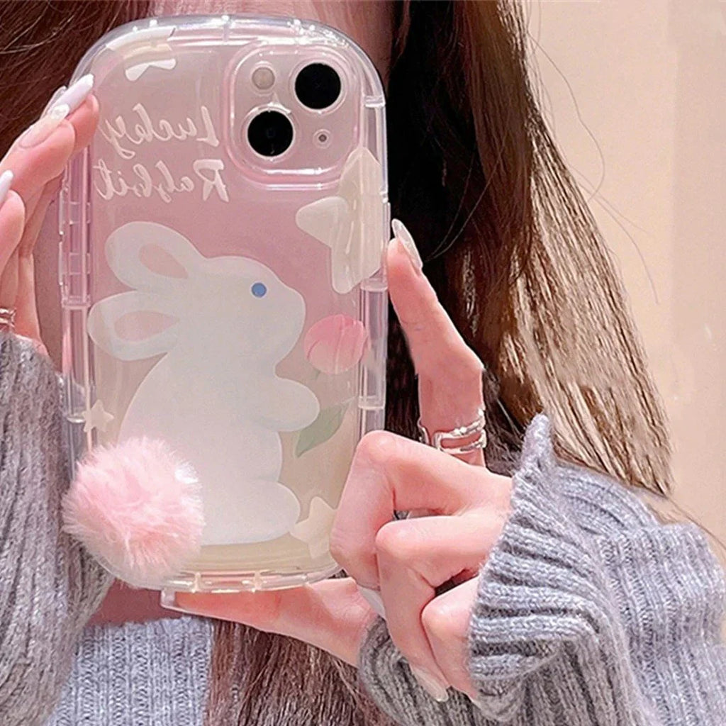 Furry Elegance Rabbit Tail Phone Case With Airpods Case