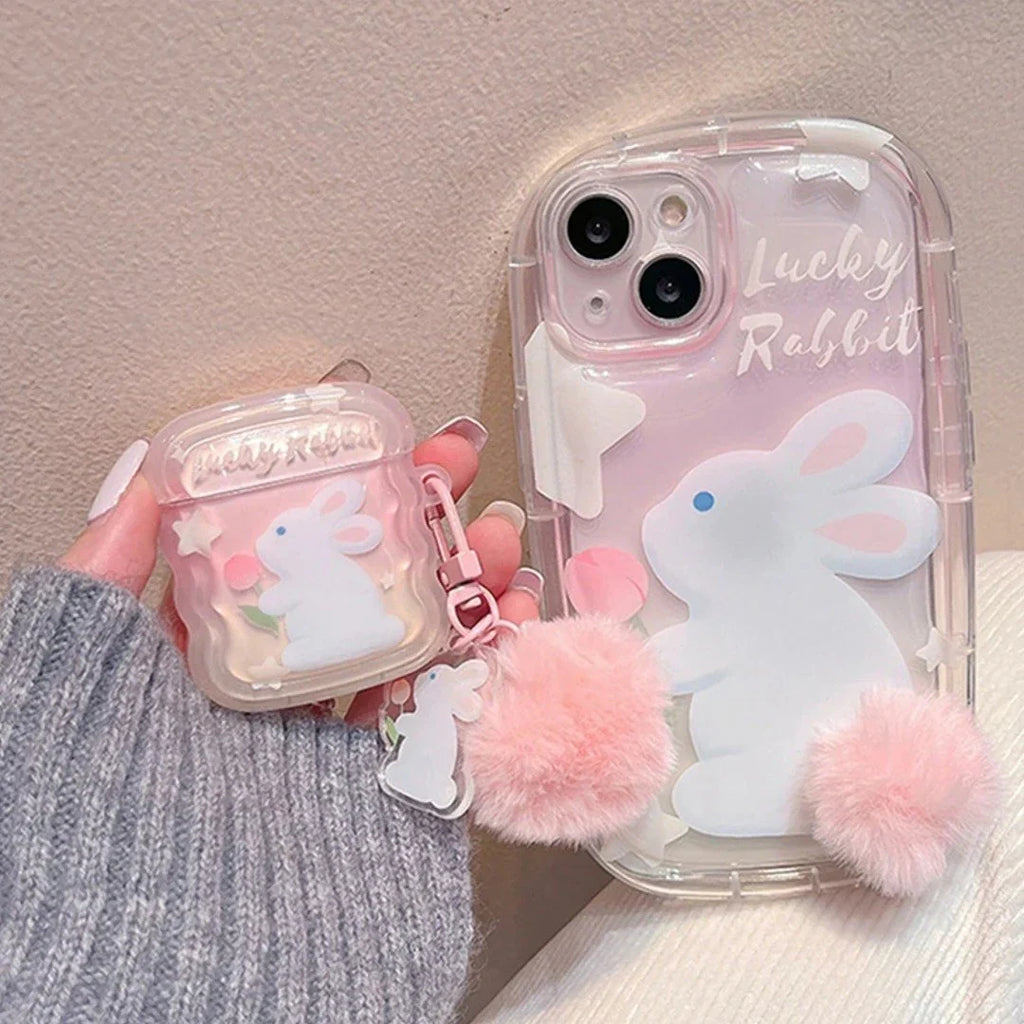 Furry Elegance Rabbit Tail Phone Case With Airpods Case