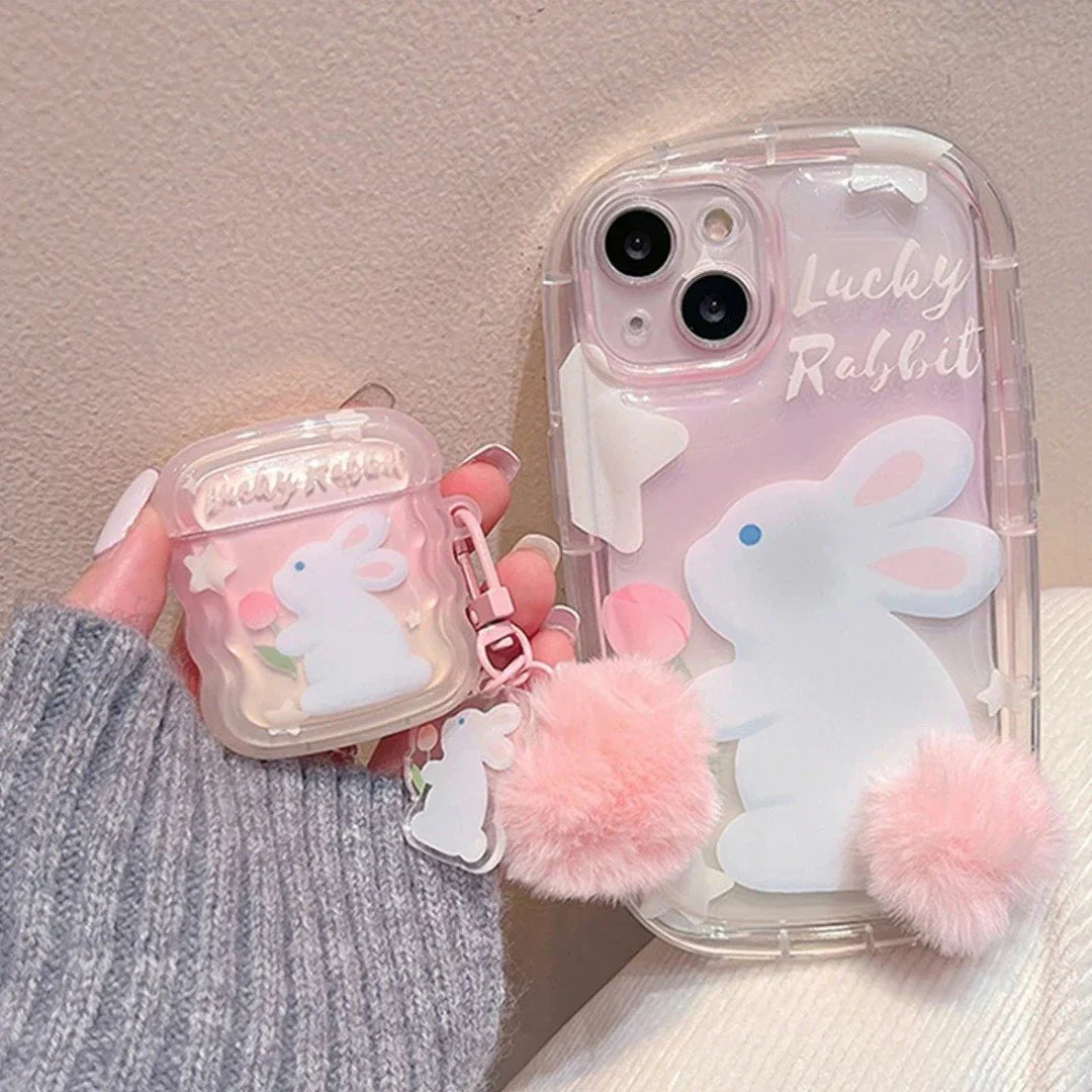 Furry Elegance Rabbit Tail Phone Case With Airpods Case