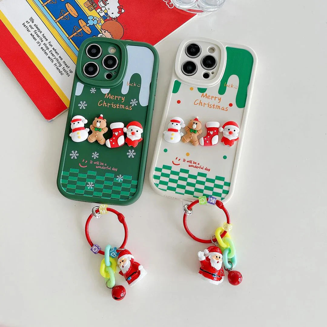 Festive Cartoons Phone Case with Santa Charm