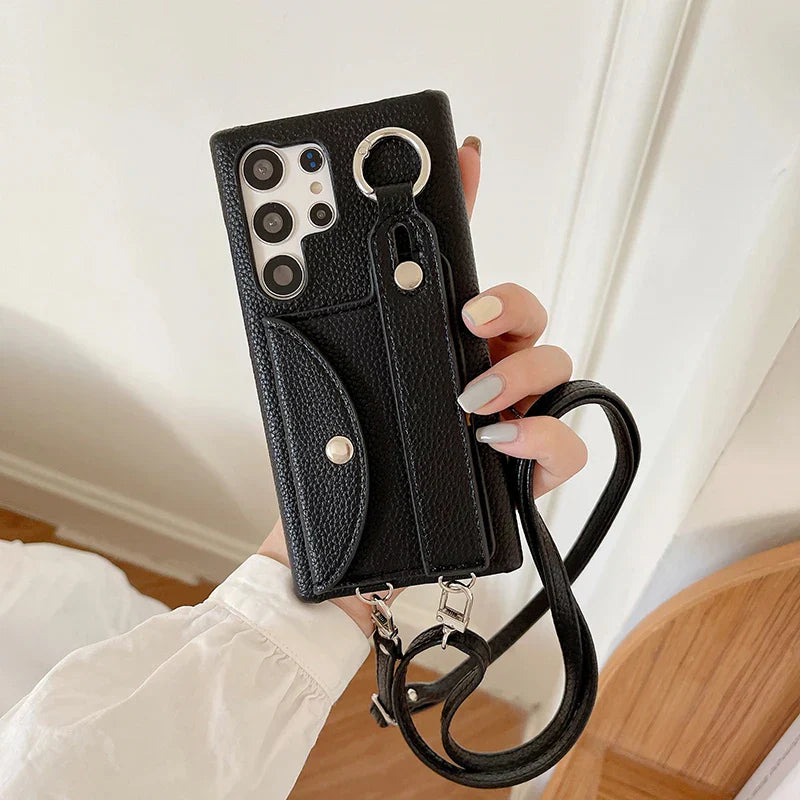 Versatile Crossbody Wrist Strap Wallet Case - Samsung