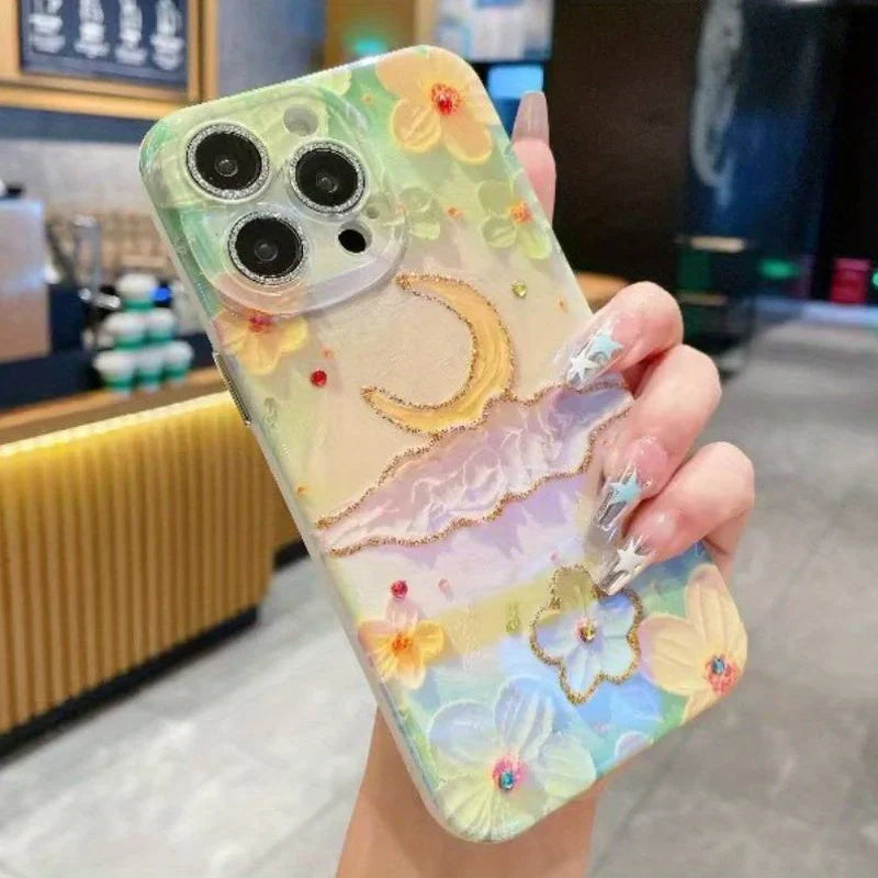 Floral Moon Rhinestone Case