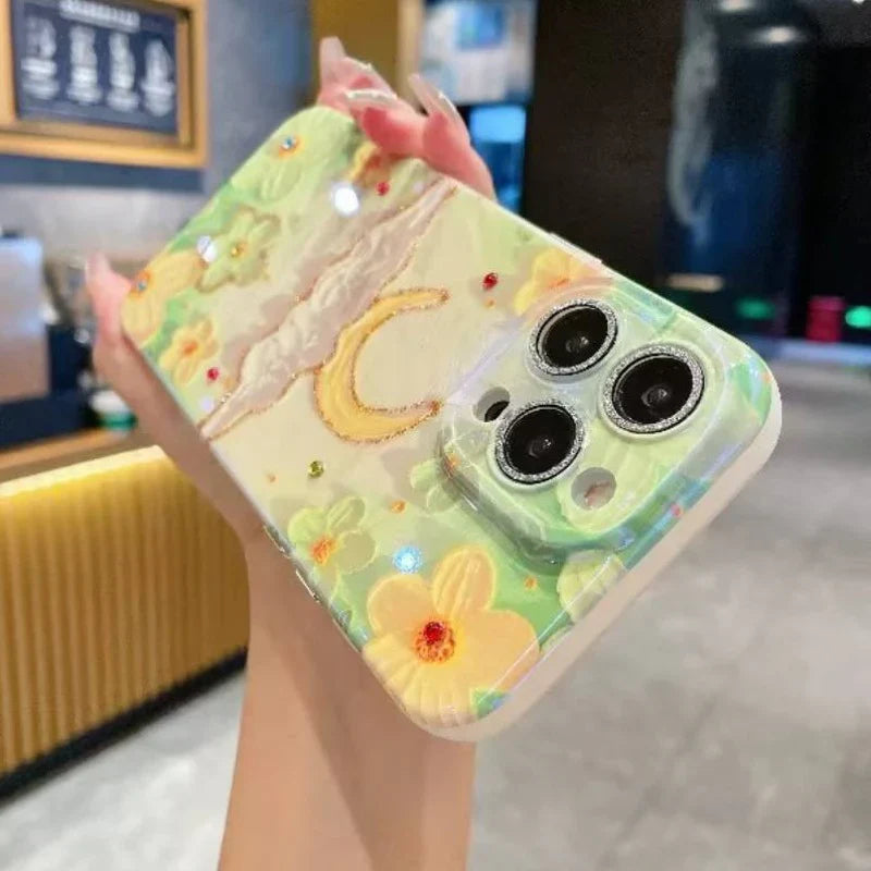 Floral Moon Rhinestone Case