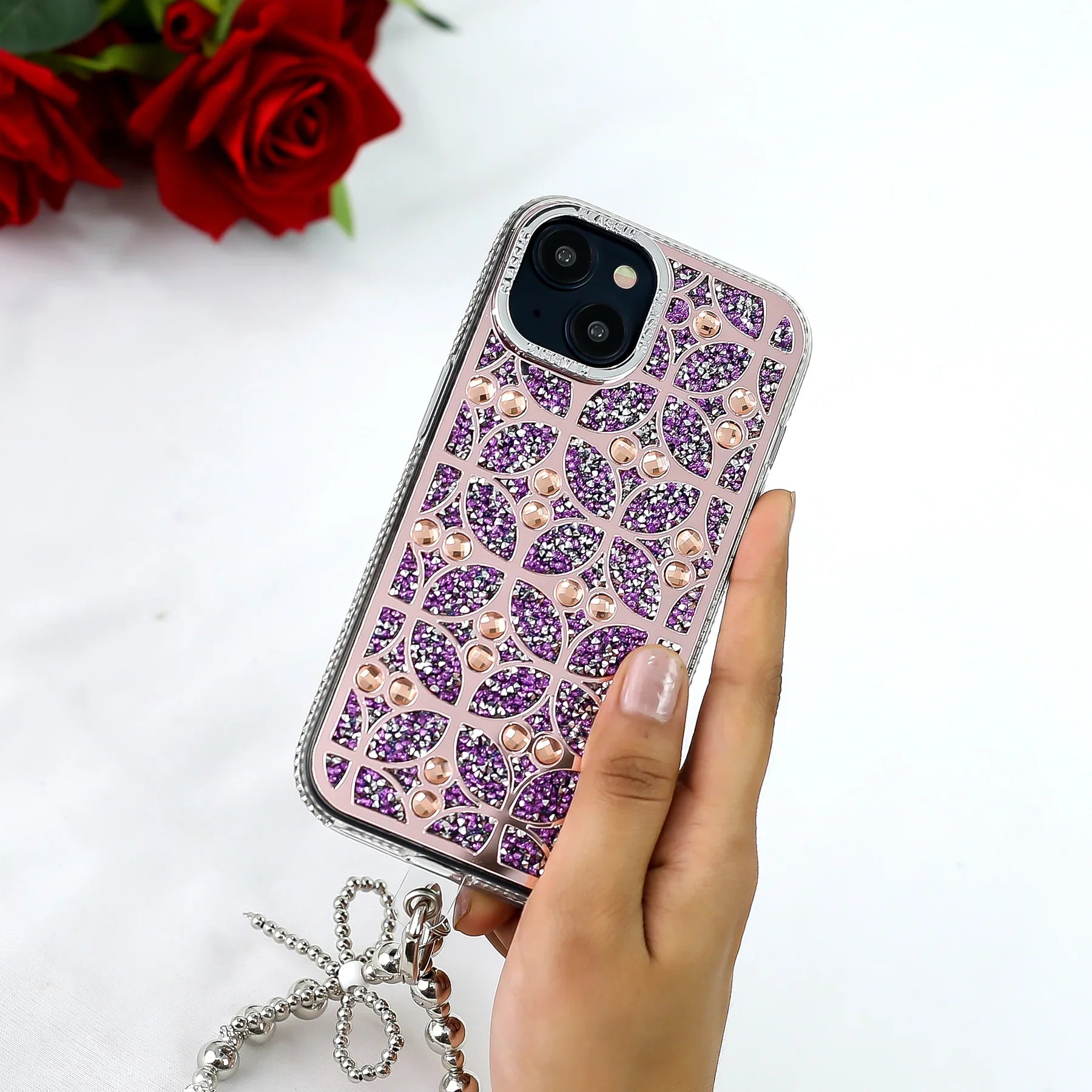 Floral Sparkle Diamond Case with Bracelet