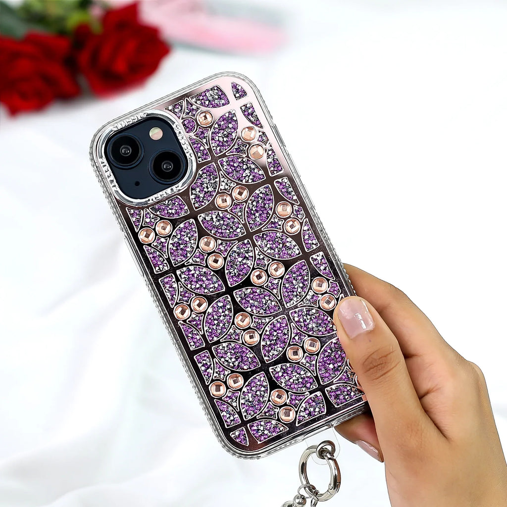 Floral Sparkle Diamond Case with Bracelet