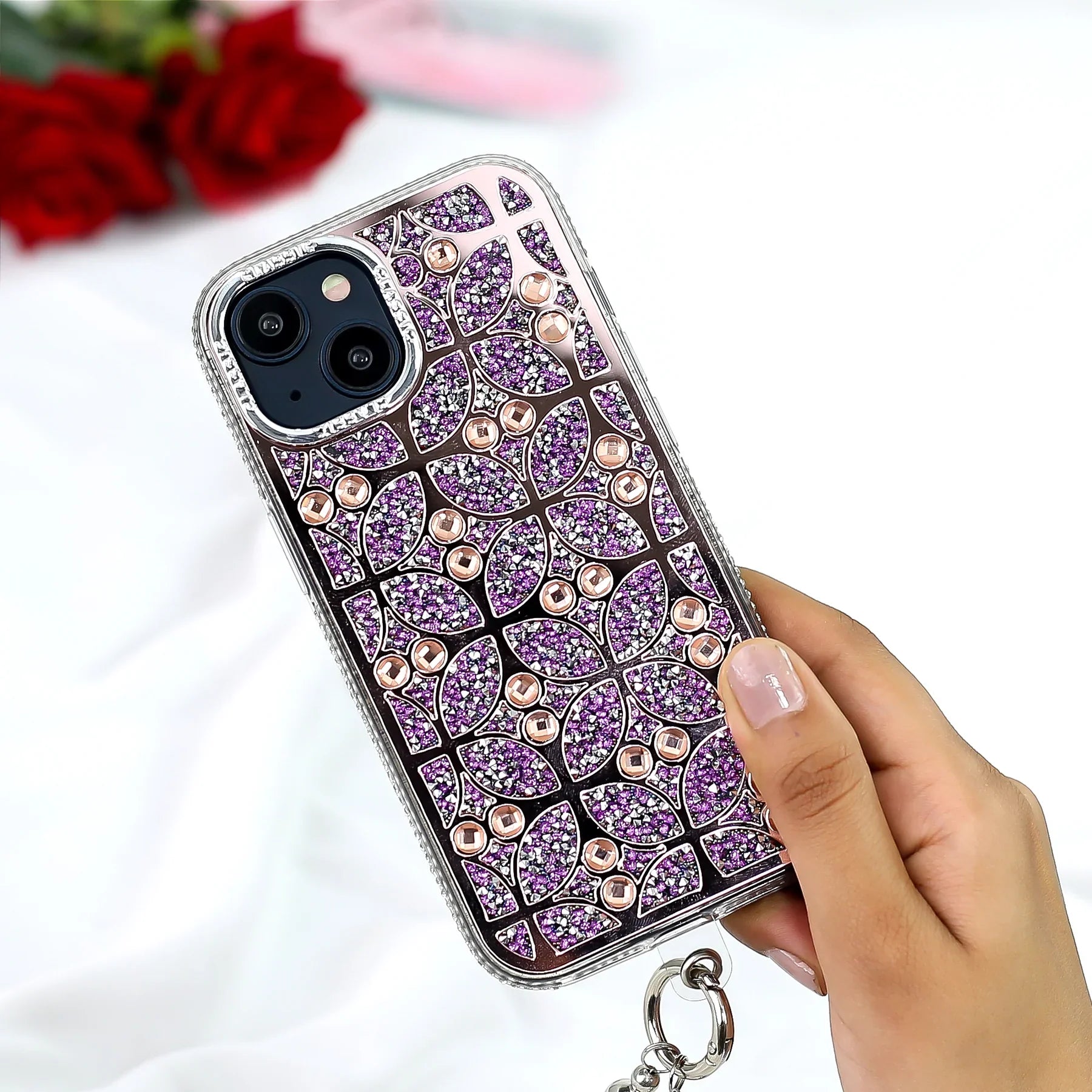 Floral Sparkle Diamond Case with Bracelet