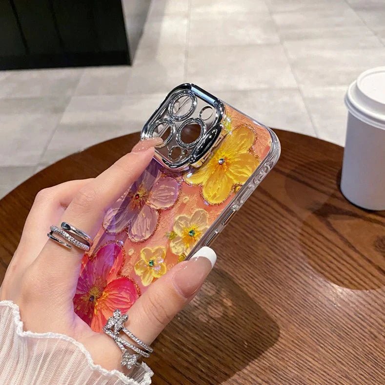Exquisite Rhinestone Oil Painting Flowers Case
