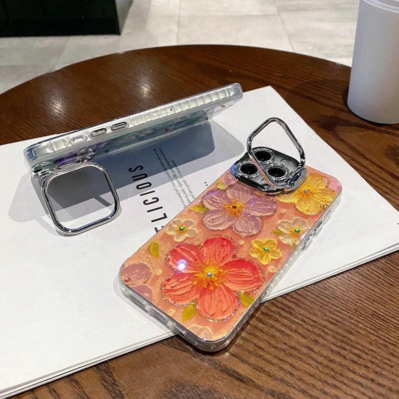 Exquisite Rhinestone Oil Painting Flowers Case