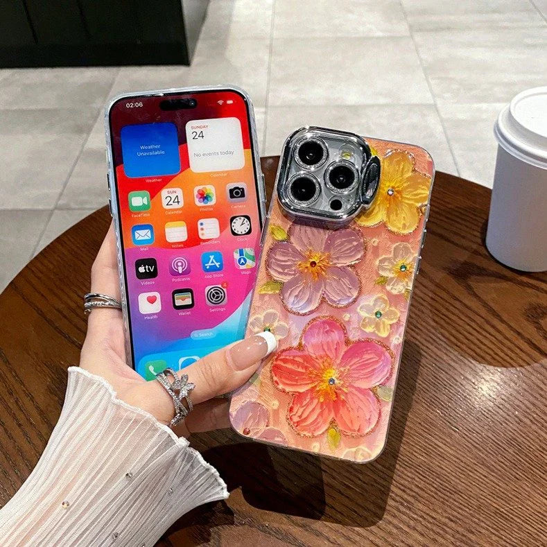 Exquisite Rhinestone Oil Painting Flowers Case