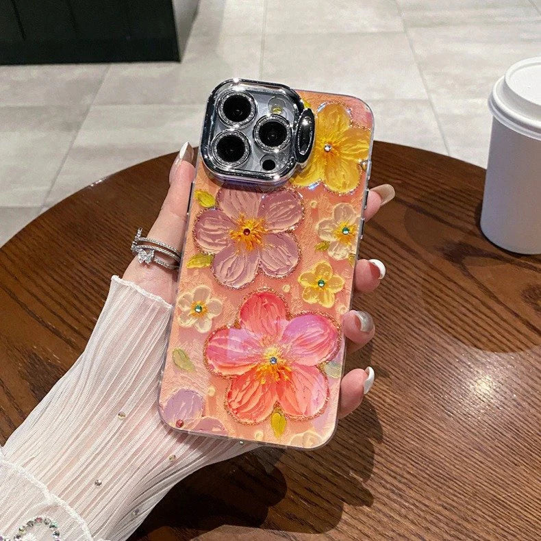 Exquisite Rhinestone Oil Painting Flowers Case