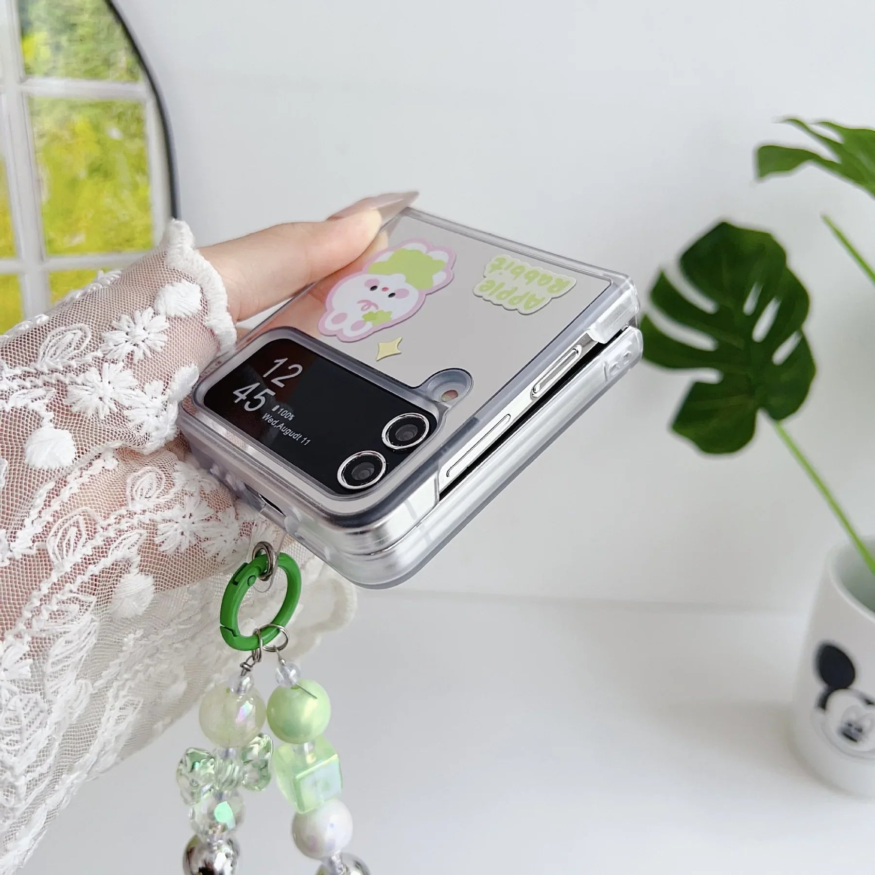 Gleaming Rabbit Mirror Case with Bracelet - Samsung