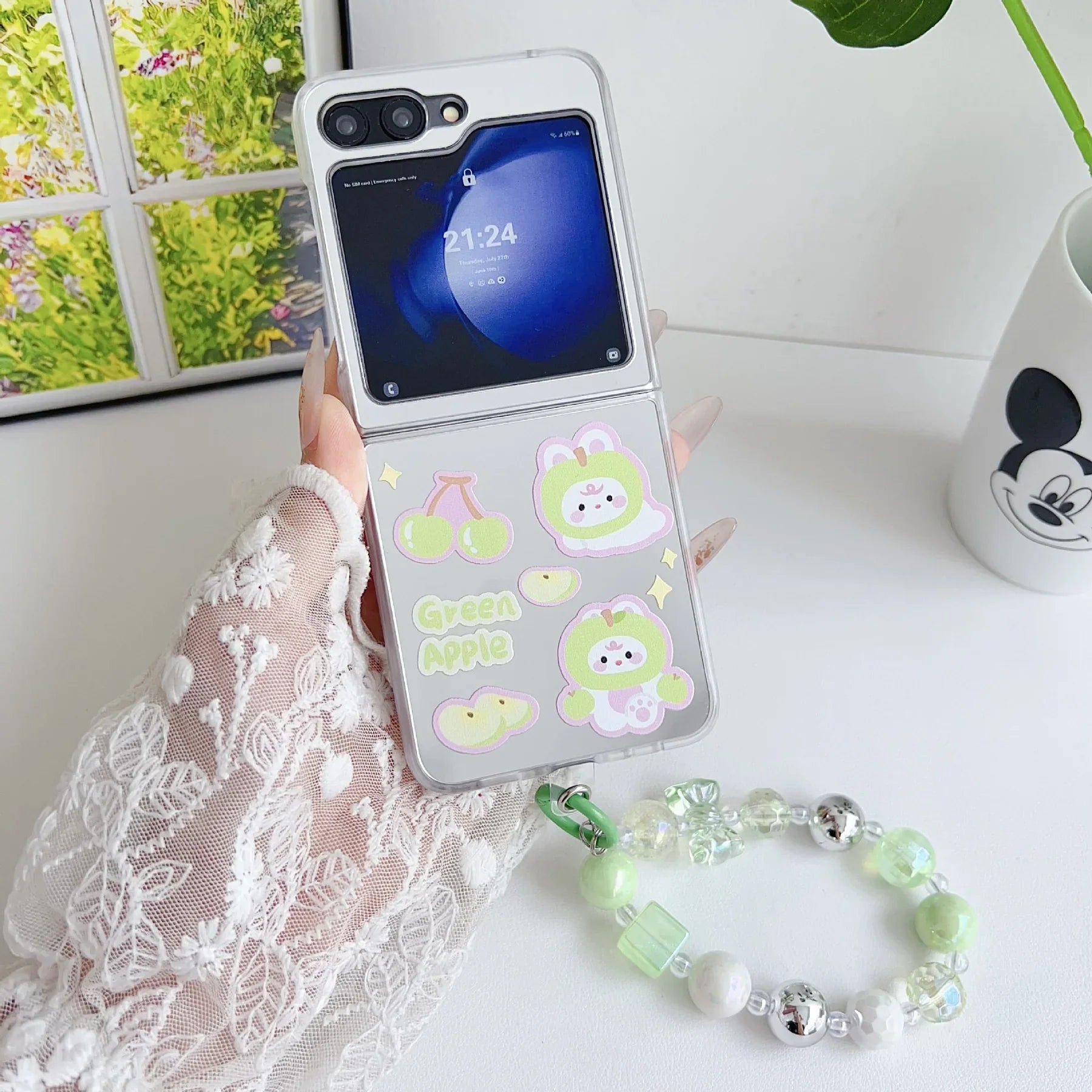 Gleaming Rabbit Mirror Case with Bracelet - Samsung