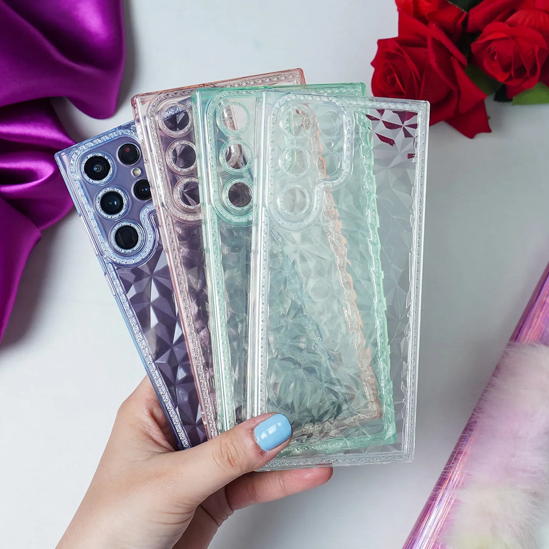 Diamond Pattern Transparent Case - Samsung