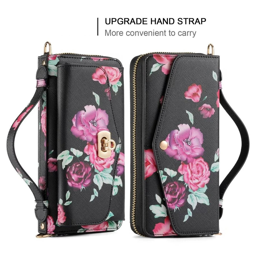 Flower Embellished Zipper Purse and Wallet Duo Case - Samsung