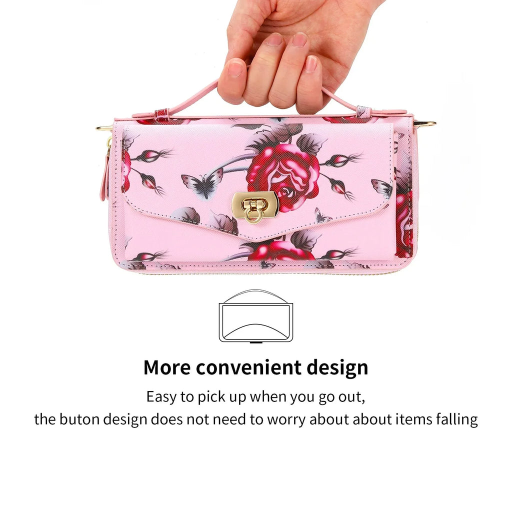 Flower Embellished Zipper Purse and Wallet Duo Case - iPhone
