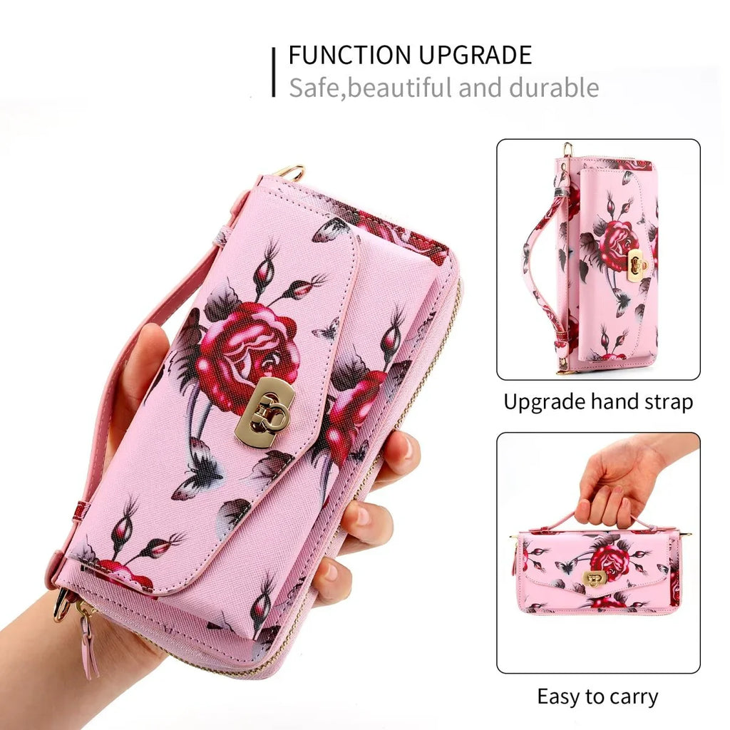 Flower Embellished Zipper Purse and Wallet Duo Case - Samsung