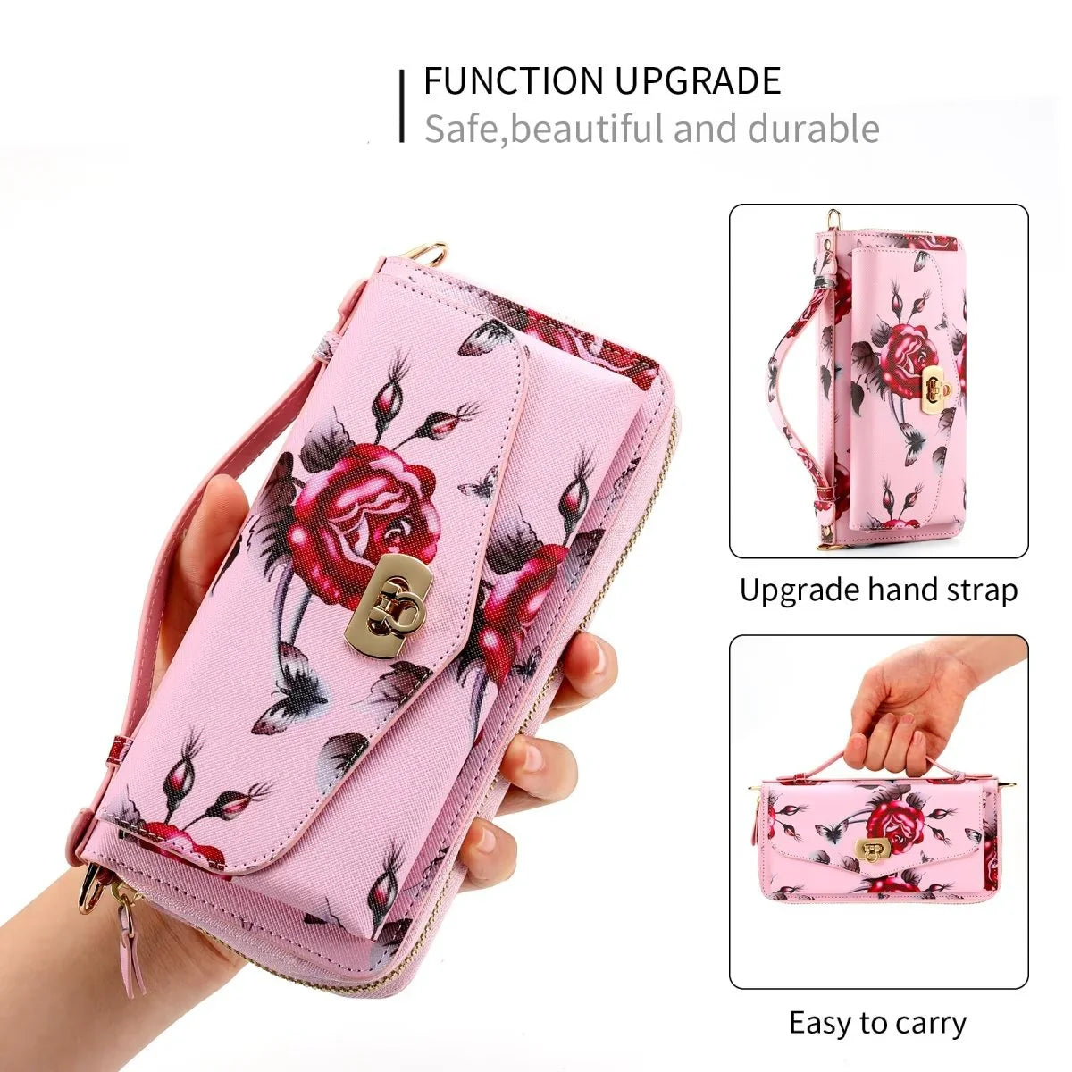 Flower Embellished Zipper Purse and Wallet Duo Case - Samsung