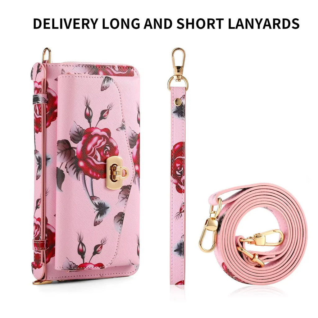 Flower Embellished Zipper Purse and Wallet Duo Case - Samsung