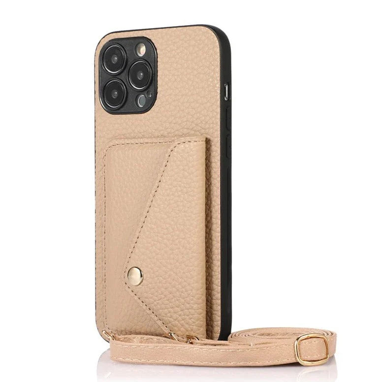 Luxury Leather Wallet Phone Case with Crossbody Strap