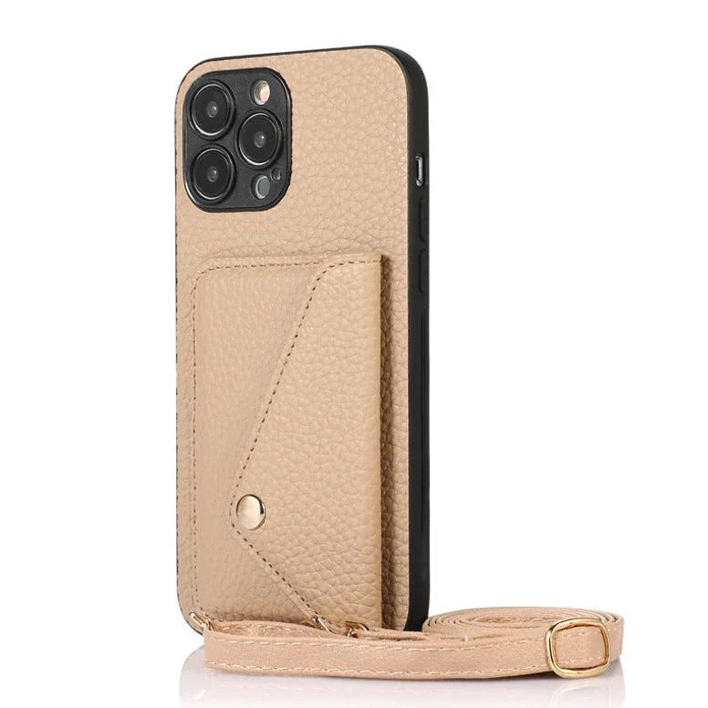 Luxury Leather Wallet Phone Case with Crossbody Strap