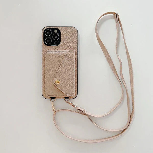 Luxury Leather Wallet Phone Case with Crossbody Strap