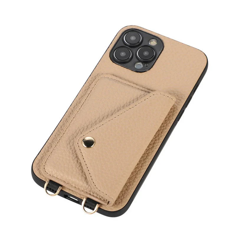Luxury Leather Wallet Phone Case with Crossbody Strap