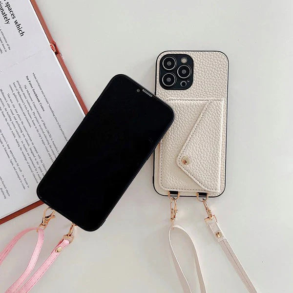 Luxury Leather Wallet Phone Case with Crossbody Strap