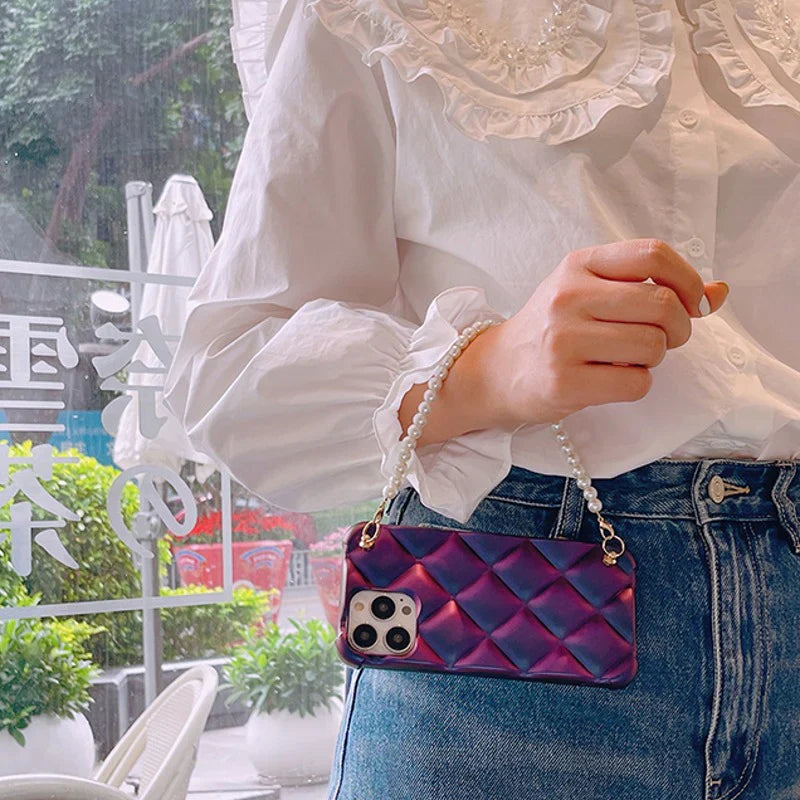 Lattice Pattern Case With Korean Pearl Bracelet