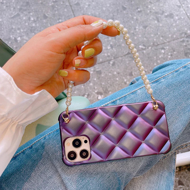 Lattice Pattern Case With Korean Pearl Bracelet