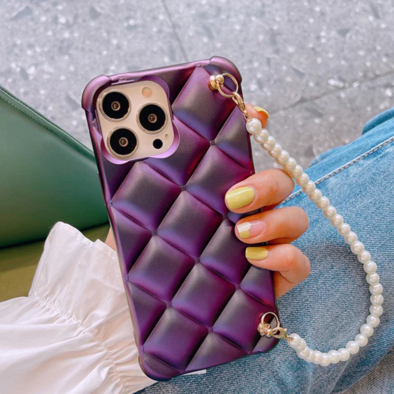 Lattice Pattern Case With Korean Pearl Bracelet