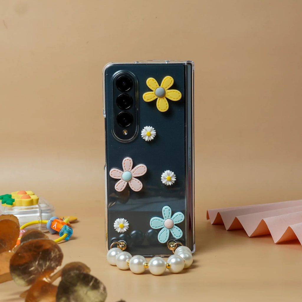 Flower Pattern Case with Pearl Bracelet - Samsung