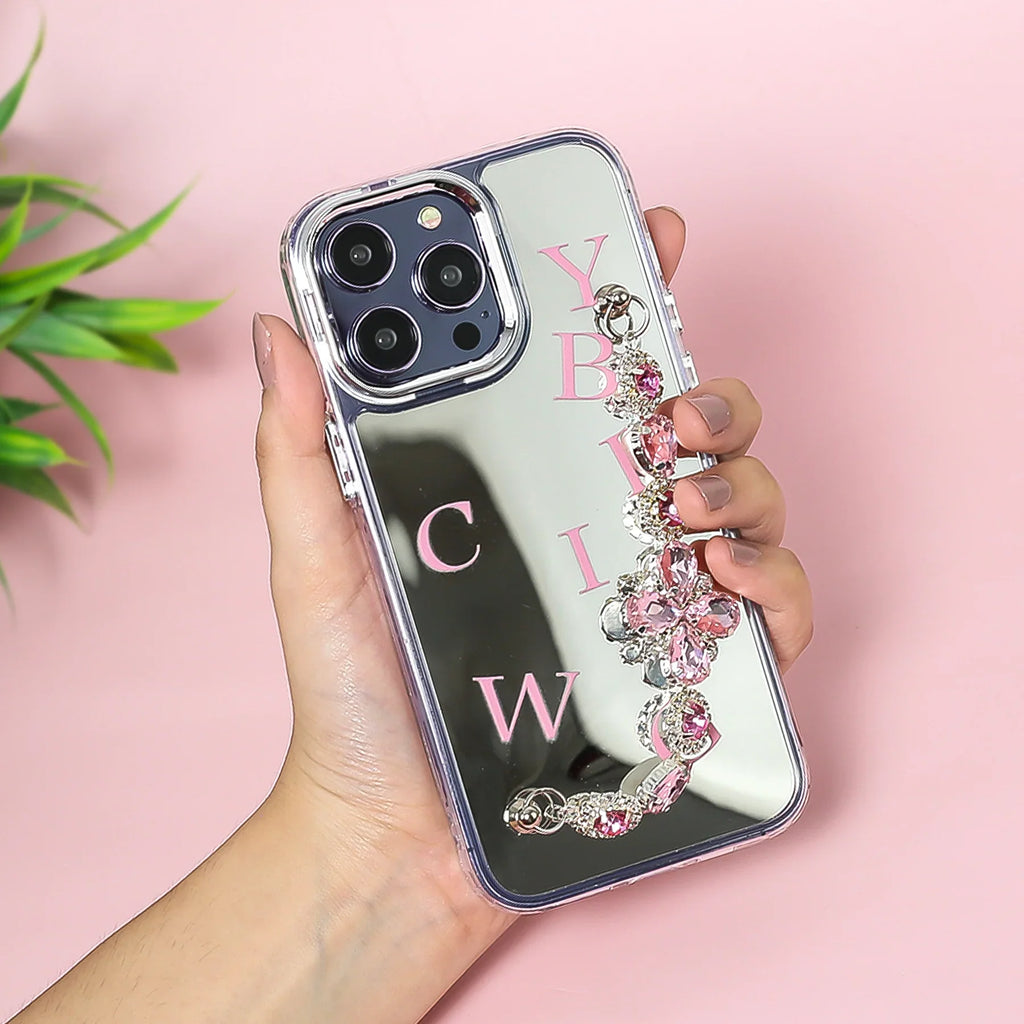 Rhinestone Bracelet Blingy Alphabet Mirror Case