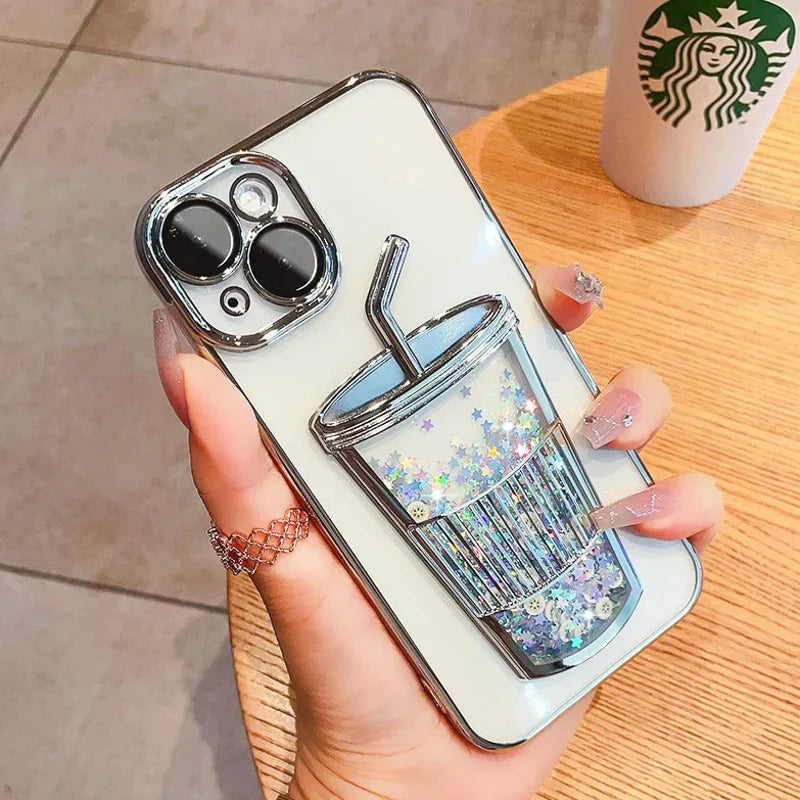 Transparent Glitter Star Drink Cup and Straw Case